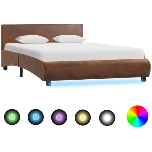  okvir za krevet od tkanine s LED svjetlom smeđi 140 x 200 cm