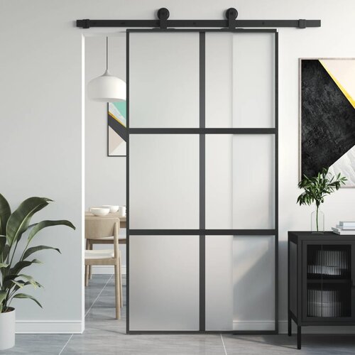 vidaXL Drsna vrata črna 102,5x205 cm kaljeno steklo in aluminij Cene