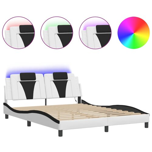 Maison Chic Posteljni okvir - Dvoposteljna postelja - Zakonska postelja z LED lučkami belo črn 160x200 cm umetno usnje, (21695678) Cene