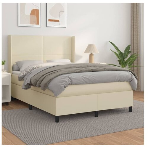 vidaXL Box spring postelja z vzmetnico krem 140x190 cm umetn Cene