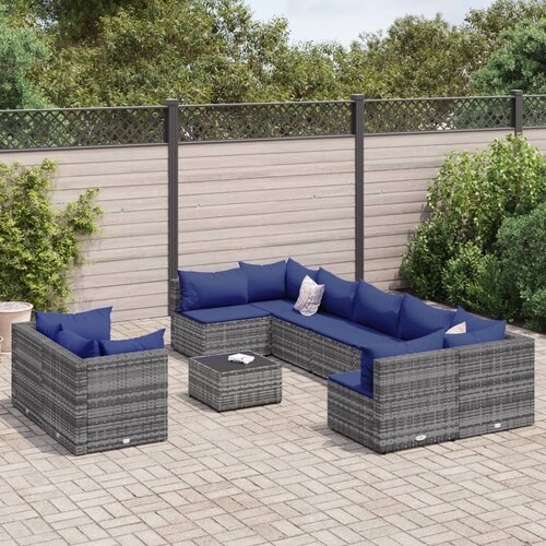 vidaXL 10-dijelni set vrtnih sofa od poliratana s jastucima sivi Cene