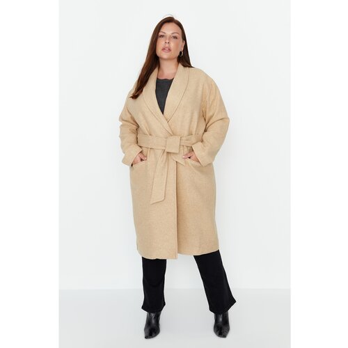 Trendyol Curve Camel Belted Stamp Woven Coat Slike