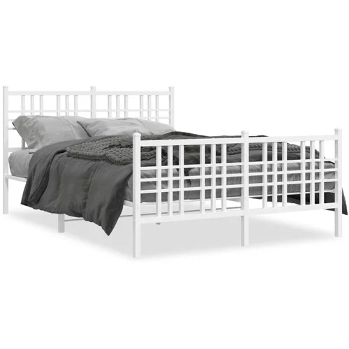 vidaXL Metalni okvir kreveta uzglavlje i podnožje bijeli 137x190 cm