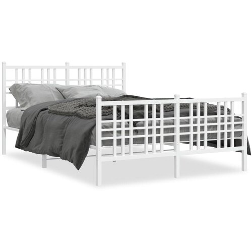 VidaXL Metalni okvir kreveta uzglavlje i podnožje bijeli 137x190 cm Slike
