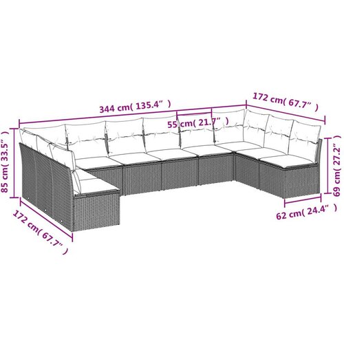 VidaXL 10-dijelni set vrtnih sofa od poliratana s jastucima smeđi Slike