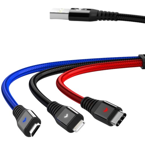 Konfulon Data kabl DC08/ 2.4A/ 3u1 USB na micro/ lightning/ Type C 1.2m Slike