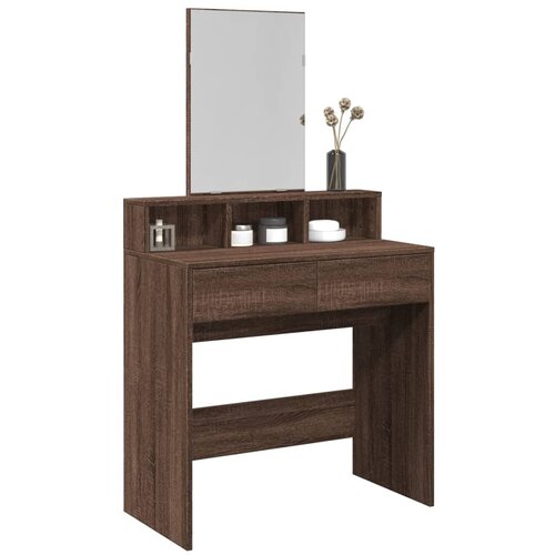 The Living Store Toaletna mizica z ogledalom rjavi hrast 80x41x144,5 cm - Toaletna Mizica, (21657271) Slike