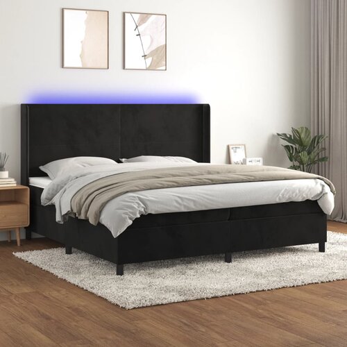 Krevet box spring s madracem LED crni 200x200 cm baršun Cene