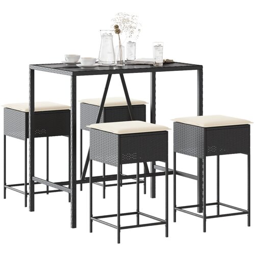 The Living Store Vrtna barska garnitura 5-delna z blazinami črn poli ratan - Vrtna Barska Garnitura, (21474275) Cene