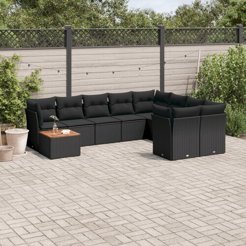  10-dijelni set vrtnih sofa s jastucima crni od poliratana Slike