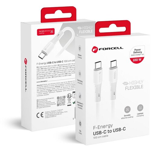 forcell F-ENERGY C347 kabl Type C na Type C QC4. 0 PD 5A 100W silikon 1 m beli Cene