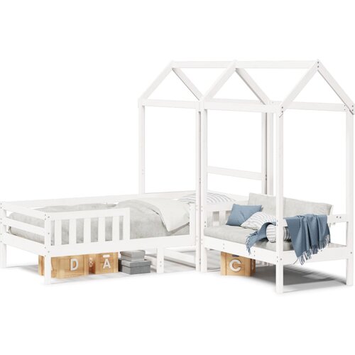  Set kreveta i klupe s krovom bijeli 75x190 cm puno drvo bor Slike