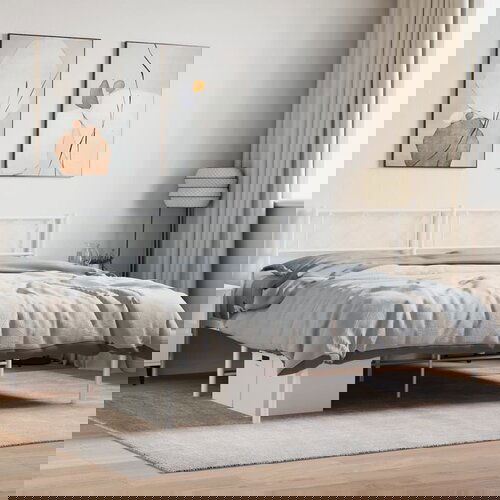 VidaXL Kovinski posteljni okvir z vzglavjem bel 160x200 cm Slike