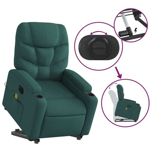 VidaXL Električni masažni naslonjač na podizanje tkanina tamnozeleni Slike
