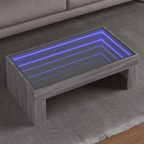 vidaXL Klubska mizica z neskončnimi LED siva sonoma 90x50x30 cm Cene