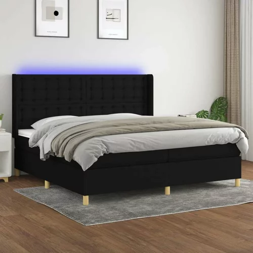  Box spring postelja z vzmetnico LED črna 200x200 cm blago, (20901123)