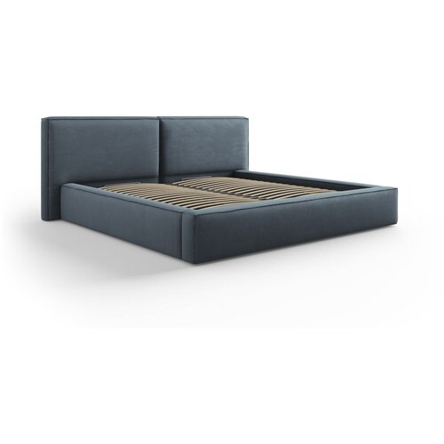 Cosmopolitan Design Temno modra oblazinjena zakonska postelja s prostorom za shranjevanje in letvenim dnom 200x200 cm Arendal &amp;ndash; Slike