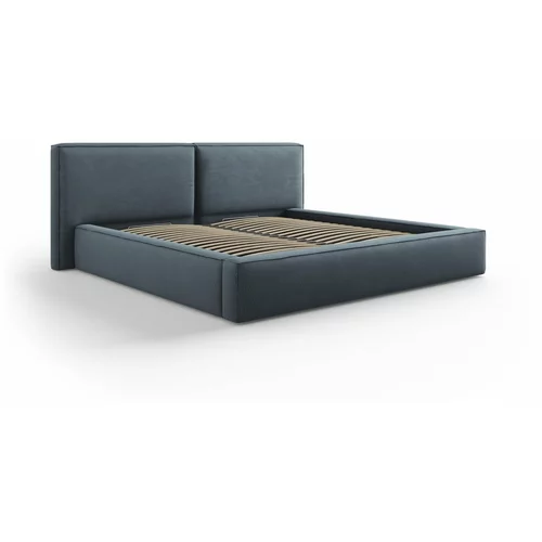 Cosmopolitan Design Temno modra oblazinjena zakonska postelja s prostorom za shranjevanje in letvenim dnom 200x200 cm Arendal –