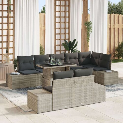  Vrtni Kavč Set Set 9 Bež, Črn Poli Ratan, Steklo, Poliester, (22065085) Slike