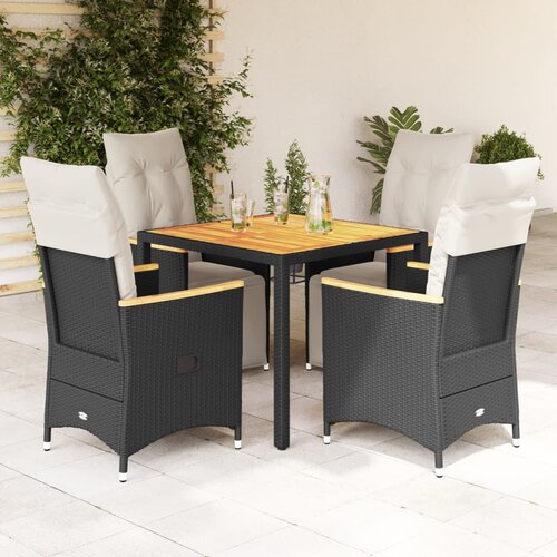 VidaXL 5-dijelni vrtni bistro set od poliratana s jastucima crni Slike