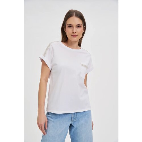 Marisse Cotton T-Shirt Decorated With Beads, White Slike
