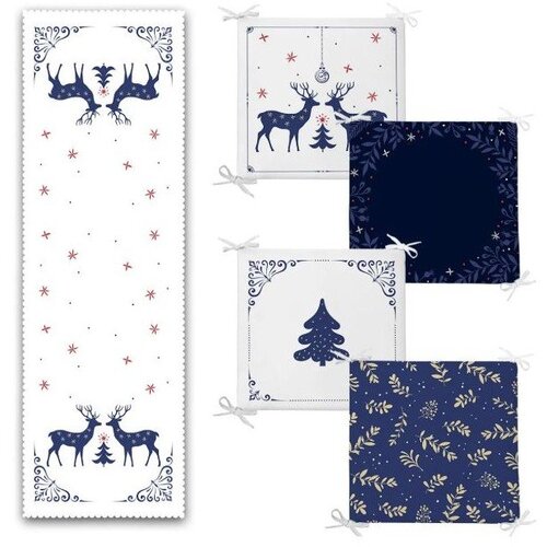 Mila Home Komplet namiznega tekača in sedežnih blazin 5 ks Blue Christmas &amp;ndash; Slike