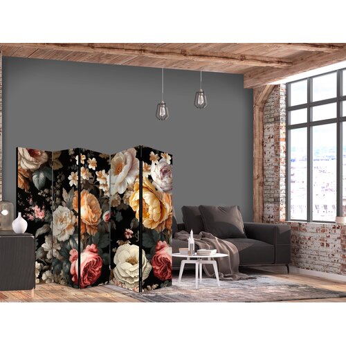  Paravan - Floristry in Vintage Style - a Plethora of Colorful Flowers on a Black Background Cijene