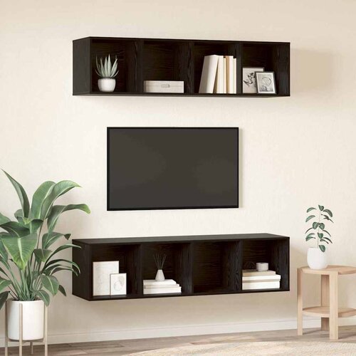  Set TV komoda Zidne 2 pcs Crni hrast 37 x 37 x 142,5 cm Slike