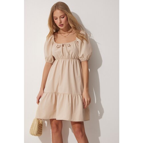 Pleated Collar Flare Poplin Dress Slike