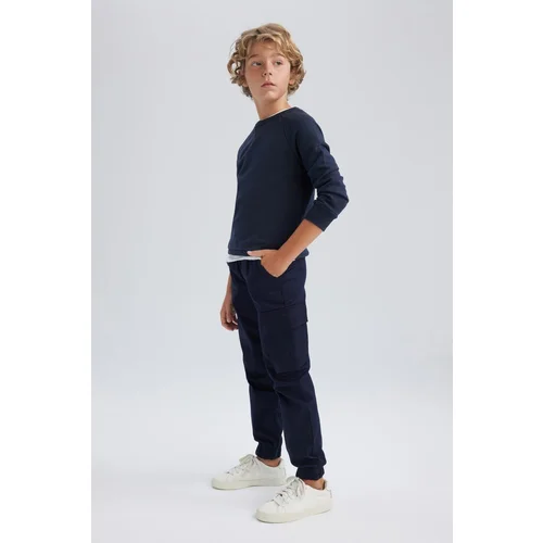 Defacto Boys' Navy Blue Cargo Jogger Gabardine School Pants.