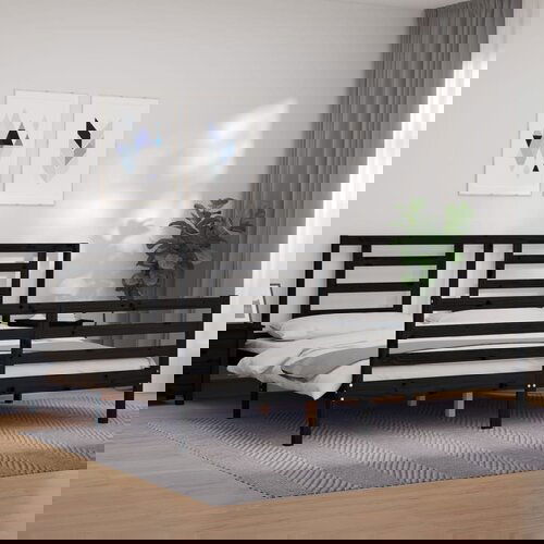 VidaXL Posteljni okvir z vzglavjem črn 200x200 cm trden les, (20642792) Slike