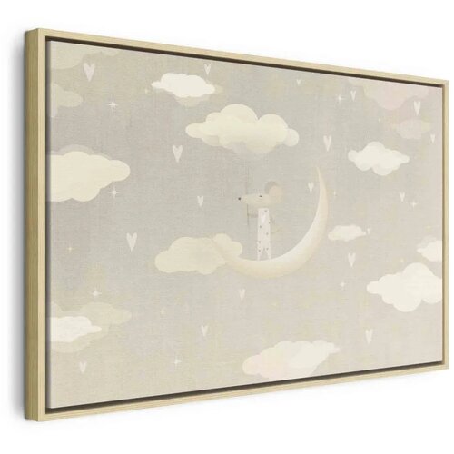  Slika - Little Conqueror - A Mouse in Heart Pajamas on the Moon Among Clouds 60x40 U prirodnom drvenom okviru Cene
