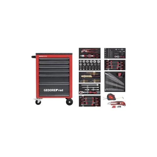 Gedore red Delavniški voziček MECHANIK, napolnjen, 6 predalov, 119 kosov, rdeče/črne barve, VxŠxG 910 x 628 x 418 mm Cene