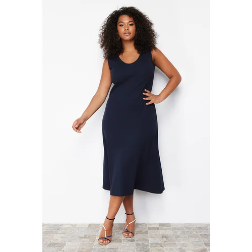 Trendyol Curve Navy Blue Corded A-line Midi Knitted Dress