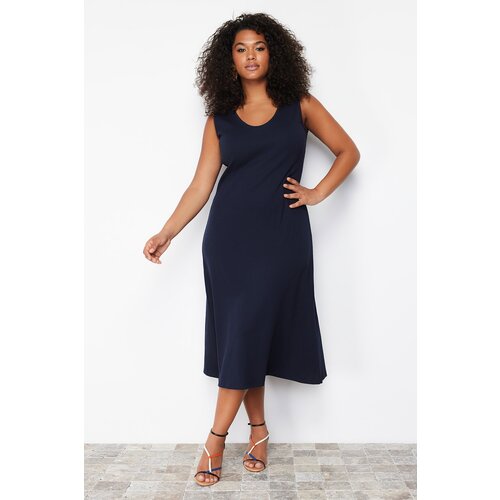Trendyol Curve Navy Blue Corded A-line Midi Knitted Dress Slike