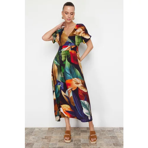 Trendyol Multi Color Floral Print A-line Viscose Midi Woven Dress