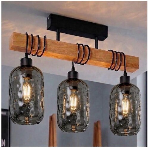 Brilagi Plafonski luster WOOD GLASS 3xE27/60W/230V borovina/crna/dimno siva Slike