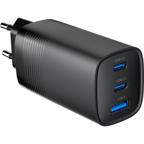 Gembird TA-UC-PDQC65-01-BK 3-port 65 W GaN USB PowerDelivery fast charger, black Cene