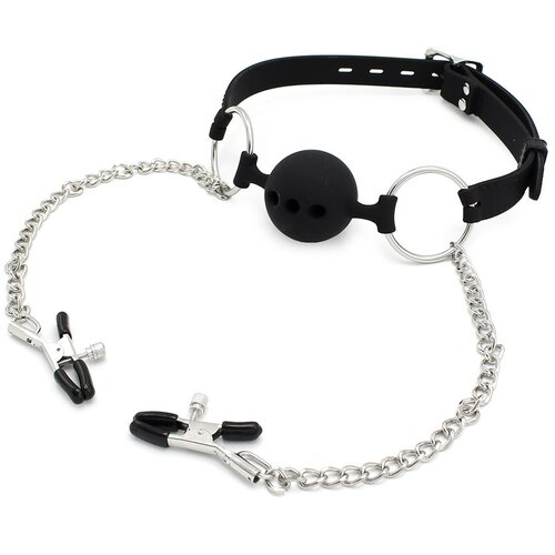 Kiotos Silicone Ball Gag with Nipple Clamps Cene