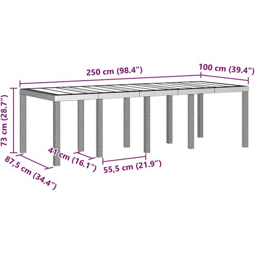  Stol za vrt Svjetlosiva 250 x 100 x 73 cm poliratan Slike