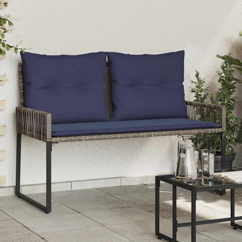  Zunanja klop z blazino 4 pcs Siva in mornarsko modra poli ratan, (5000273460) Cene
