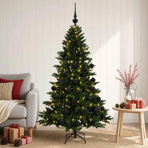  Umjetno božićno drvce s kuglicom 150 cm 150 LED lampica - 150 cm s LED-ima i crnim lopticama Cene