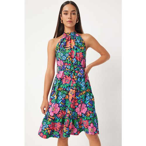 Happiness İstanbul Women's Pink Blue Belted Floral Patterned Midi Dress Cijene