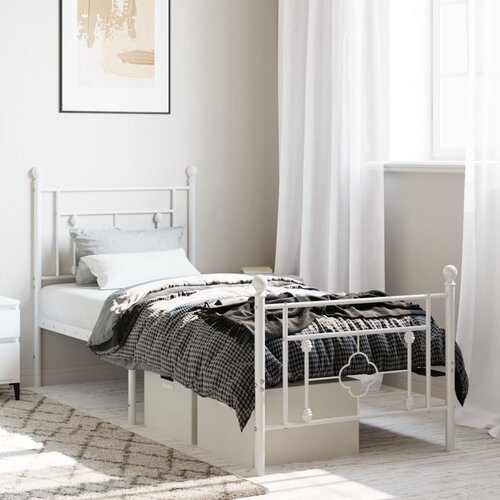 VidaXL Metalni okvir kreveta uzglavlje i podnožje bijeli 75x190 cm Slike