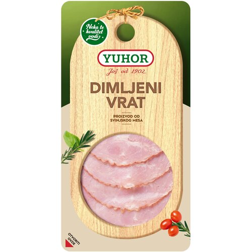YUHOR D.O.O. Dimljeni svinjski vrat slajs 100g Yuhor Cene