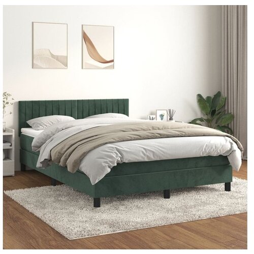 VidaXL Box spring postelja z vzmetnico temno zelena 140x200 Slike