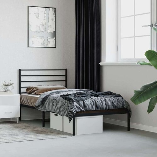VidaXL Metalni okvir za krevet s uzglavljem crni 107x203 cm Slike