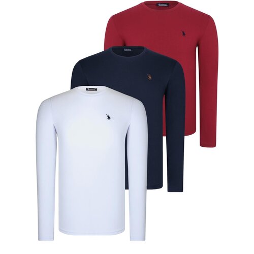 Dewberry TRIPLE SET T8588 ROUND NECK MEN'S SWEATSHIRT-WHITE-NAVY-BURGUNDY Cijene