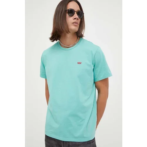 Levi's Bombažna kratka majica turkizna barva