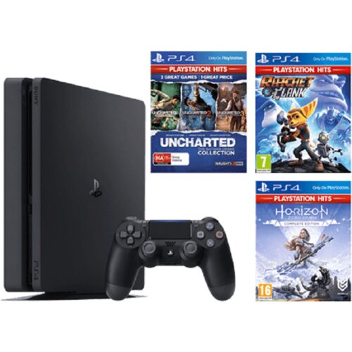 Sony PLAYSTATION4 500GB + UNCHARTED THE NATHAN DRAKE COLLECTION+HORIZON ZERO DAWN+RATCHET & CLANK Slike